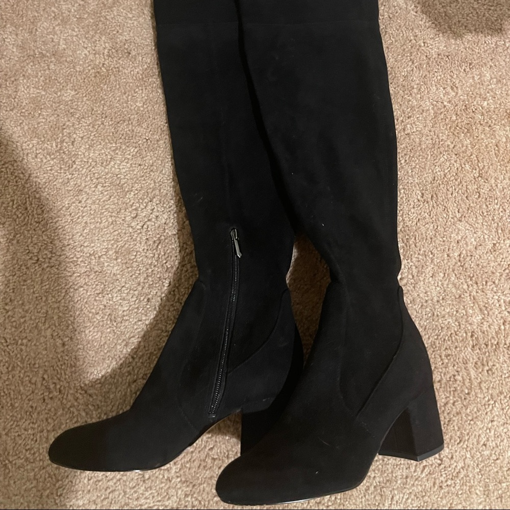 Black suede thigh high boots!